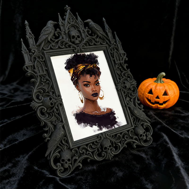 Rare Gothic Dark-style Photo Frame | Dark Fantasy RPG Miniature Painting Studio Decor, Photo Ornament, Wall-mountable & Tabletop, Detailed W