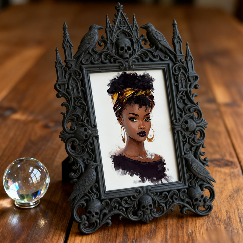 Rare Gothic Dark-style Photo Frame | Dark Fantasy RPG Miniature Painting Studio Decor, Photo Ornament, Wall-mountable & Tabletop, Detailed W