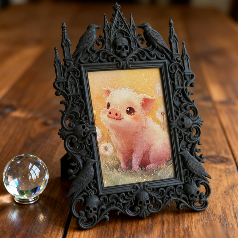 Stylish Gothic Dark-style Photo Frame | Gothic Tattoo Supply Shop Shelf Decor, Photo Ornament, Wall-mountable & Tabletop, Portable Frame