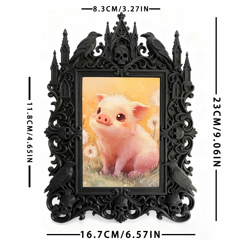 Stylish Gothic Dark-style Photo Frame | Gothic Tattoo Supply Shop Shelf Decor, Photo Ornament, Wall-mountable & Tabletop, Portable Frame