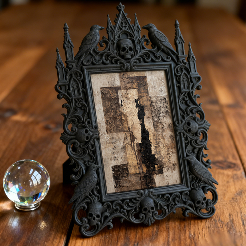 Rare Gothic Dark-style Photo Frame | Horror-themed Board Game Caf茅 Table Decor, Photo Ornament, Dual-use Display, Durable Plastic Frame