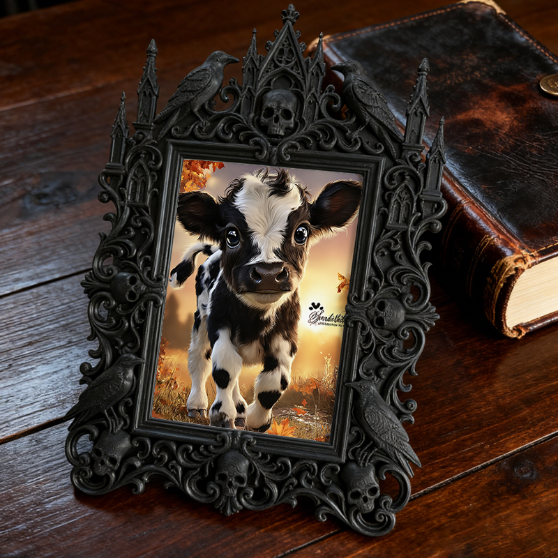 Bold Gothic Dark-style Photo Frame | Occult Rune Carving Studio Decor, Photo Ornament, Wall-mountable & Tabletop, Scratch-proof Frame