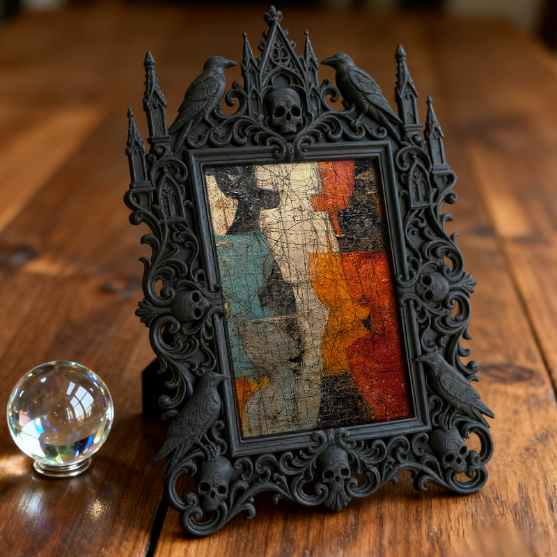 Rare Gothic Dark-style Photo Frame | Dark Fantasy Miniature War Game Shop Decor, Photo Ornament, Wall-mountable & Tabletop, Collectible Fram