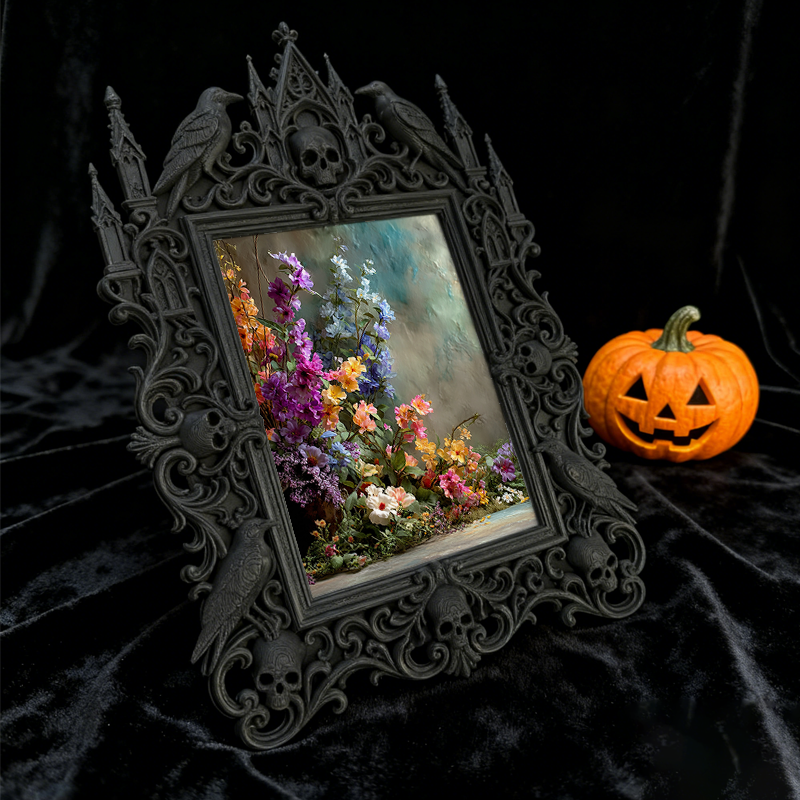 Bold Gothic Dark-style Photo Frame | Dark Floral Dried Bouquet Shop Decor, Photo Ornament, Wall-mountable & Tabletop, Natural Frame