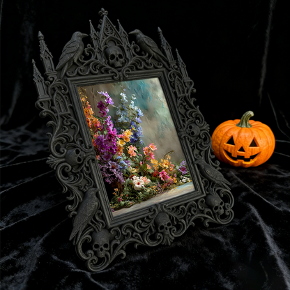 Bold Gothic Dark-style Photo Frame | Dark Floral Dried Bouquet Shop Decor, Photo Ornament, Wall-mountable & Tabletop, Natural Frame