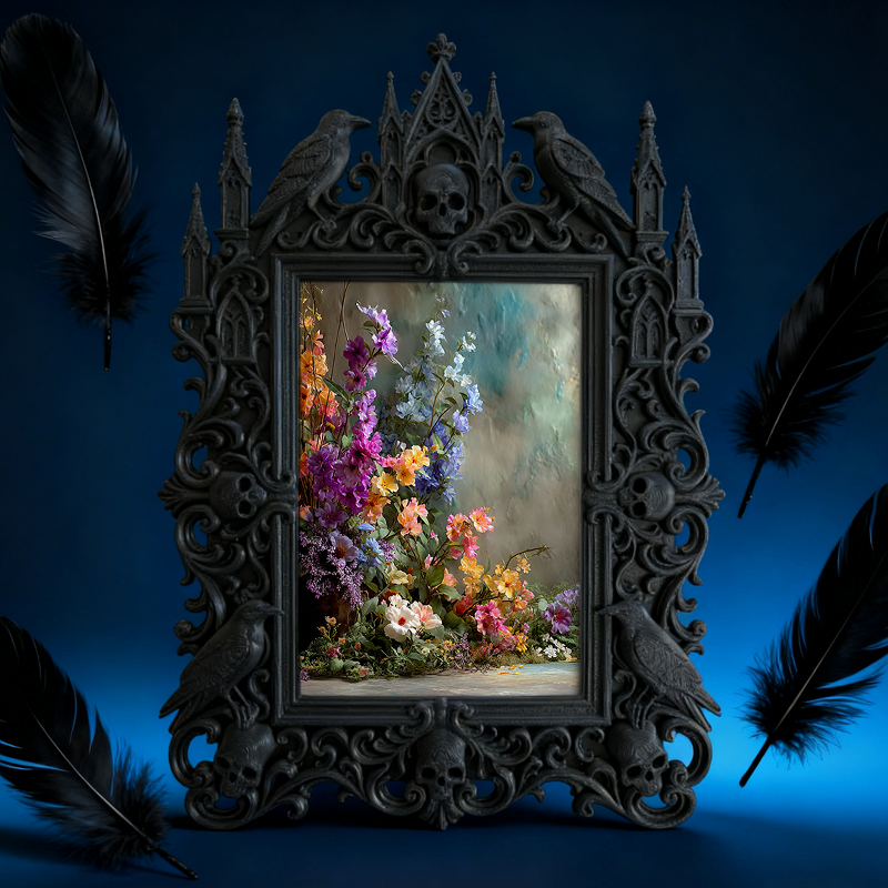 Bold Gothic Dark-style Photo Frame | Dark Floral Dried Bouquet Shop Decor, Photo Ornament, Wall-mountable & Tabletop, Natural Frame