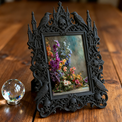 Bold Gothic Dark-style Photo Frame | Dark Floral Dried Bouquet Shop Decor, Photo Ornament, Wall-mountable & Tabletop, Natural Frame