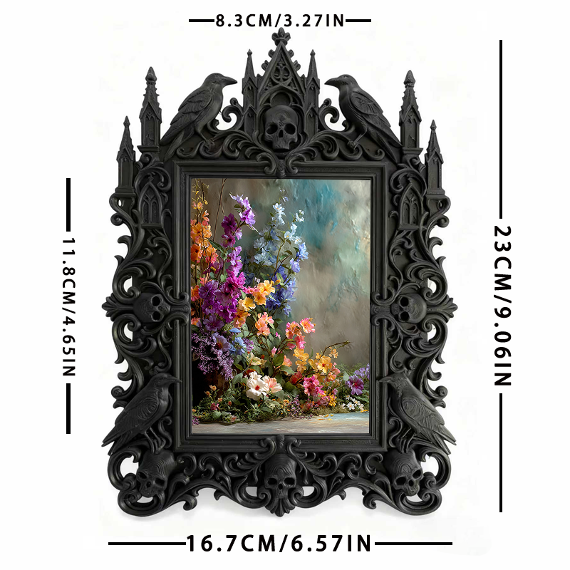 Bold Gothic Dark-style Photo Frame | Dark Floral Dried Bouquet Shop Decor, Photo Ornament, Wall-mountable & Tabletop, Natural Frame
