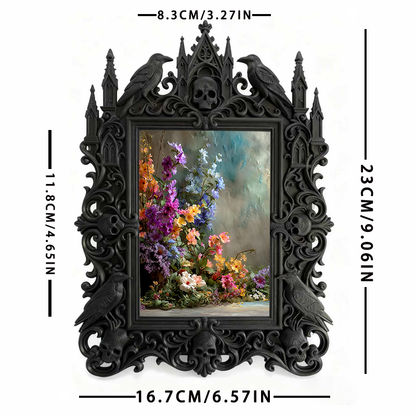 Bold Gothic Dark-style Photo Frame | Dark Floral Dried Bouquet Shop Decor, Photo Ornament, Wall-mountable & Tabletop, Natural Frame