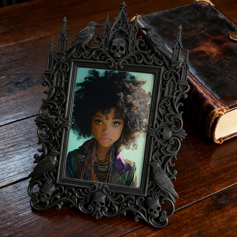 Edgy Gothic Dark-style Photo Frame | Gothic Pet Accessory Handmade Shop Decor, Photo Ornament, Wall-mountable & Tabletop, Cute Frame