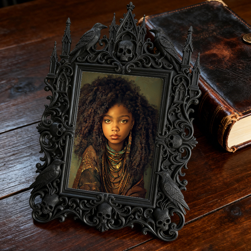 Stylish Gothic Dark-style Photo Frame | Haunted House Costume Storage Room Decor, Photo Ornament, Wall/Table Dual-use, Durable Frame