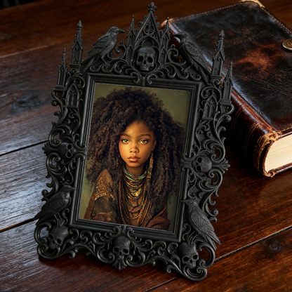 Stylish Gothic Dark-style Photo Frame | Haunted House Costume Storage Room Decor, Photo Ornament, Wall/Table Dual-use, Durable Frame