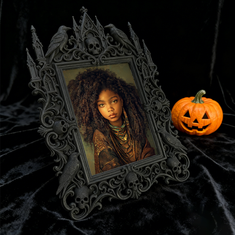 Stylish Gothic Dark-style Photo Frame | Haunted House Costume Storage Room Decor, Photo Ornament, Wall/Table Dual-use, Durable Frame