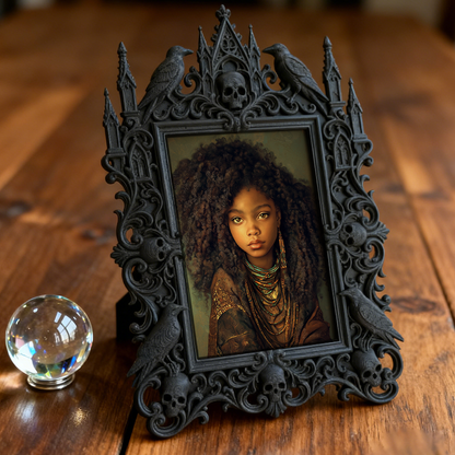 Stylish Gothic Dark-style Photo Frame | Haunted House Costume Storage Room Decor, Photo Ornament, Wall/Table Dual-use, Durable Frame