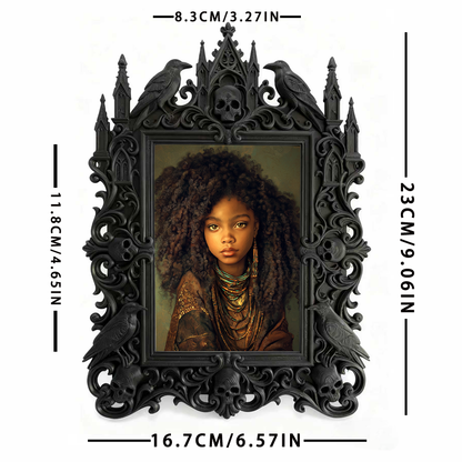 Stylish Gothic Dark-style Photo Frame | Haunted House Costume Storage Room Decor, Photo Ornament, Wall/Table Dual-use, Durable Frame