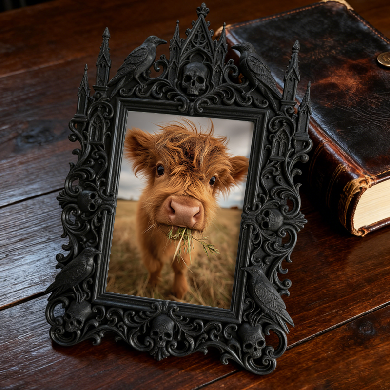Rare Gothic Dark-style Photo Frame | Dark Fantasy Leather Book Binding Shop Decor, Photo Ornament, Wall-mountable & Tabletop, Vintage Frame