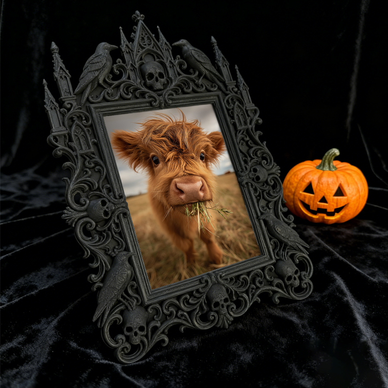 Rare Gothic Dark-style Photo Frame | Dark Fantasy Leather Book Binding Shop Decor, Photo Ornament, Wall-mountable & Tabletop, Vintage Frame