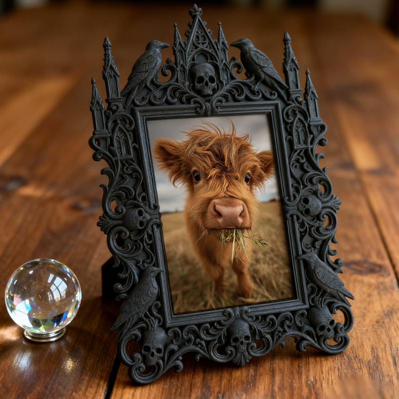 Rare Gothic Dark-style Photo Frame | Dark Fantasy Leather Book Binding Shop Decor, Photo Ornament, Wall-mountable & Tabletop, Vintage Frame