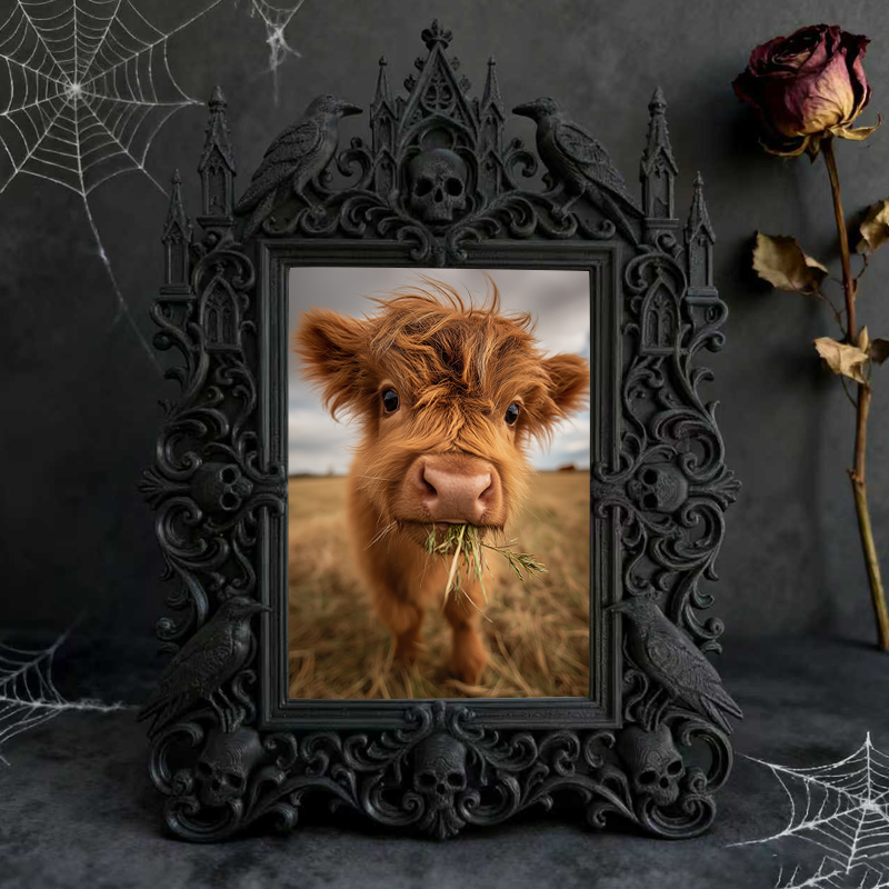 Rare Gothic Dark-style Photo Frame | Dark Fantasy Leather Book Binding Shop Decor, Photo Ornament, Wall-mountable & Tabletop, Vintage Frame