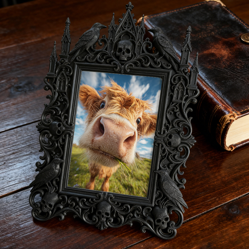 Unique Gothic Dark-style Photo Frame | Witchy Moon Phase Wall Art Shop Decor, Photo Ornament, Wall-mountable & Tabletop, Celestial Frame