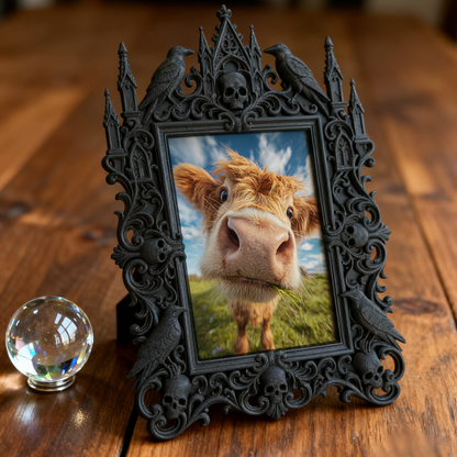 Unique Gothic Dark-style Photo Frame | Witchy Moon Phase Wall Art Shop Decor, Photo Ornament, Wall-mountable & Tabletop, Celestial Frame