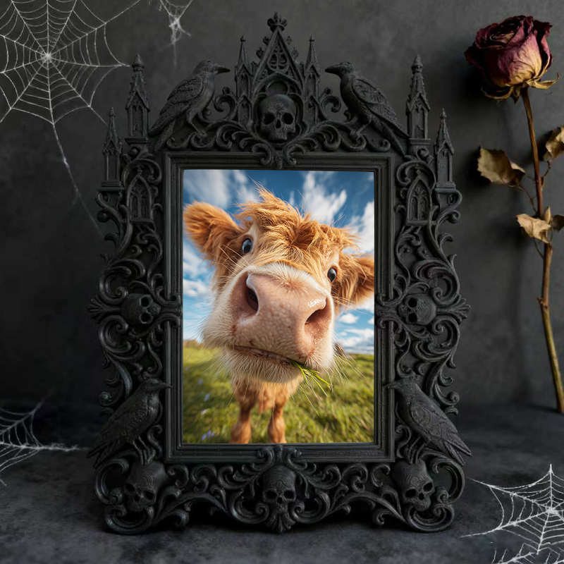 Unique Gothic Dark-style Photo Frame | Witchy Moon Phase Wall Art Shop Decor, Photo Ornament, Wall-mountable & Tabletop, Celestial Frame
