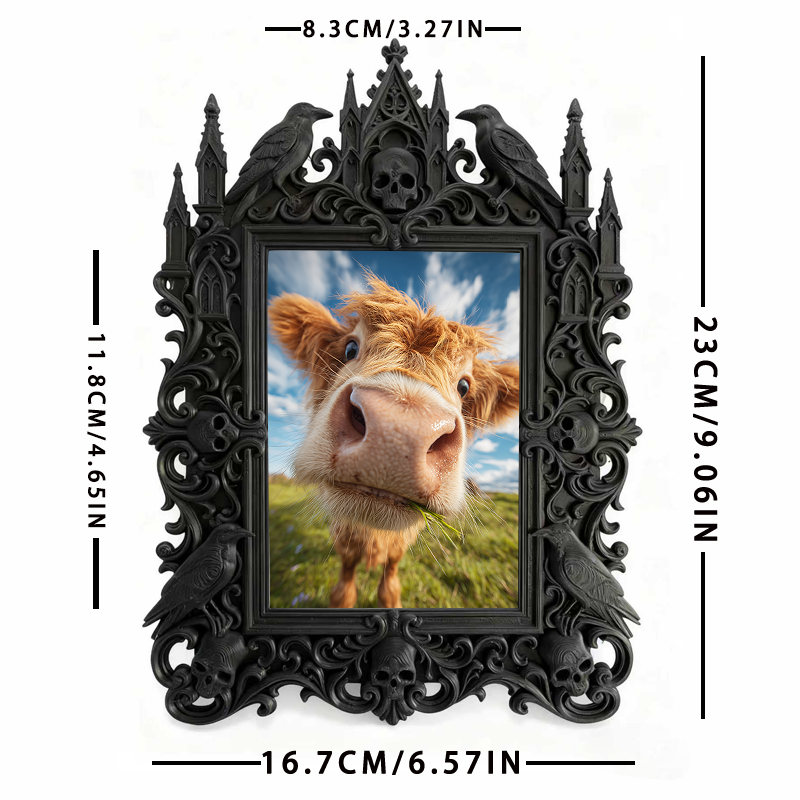 Unique Gothic Dark-style Photo Frame | Witchy Moon Phase Wall Art Shop Decor, Photo Ornament, Wall-mountable & Tabletop, Celestial Frame