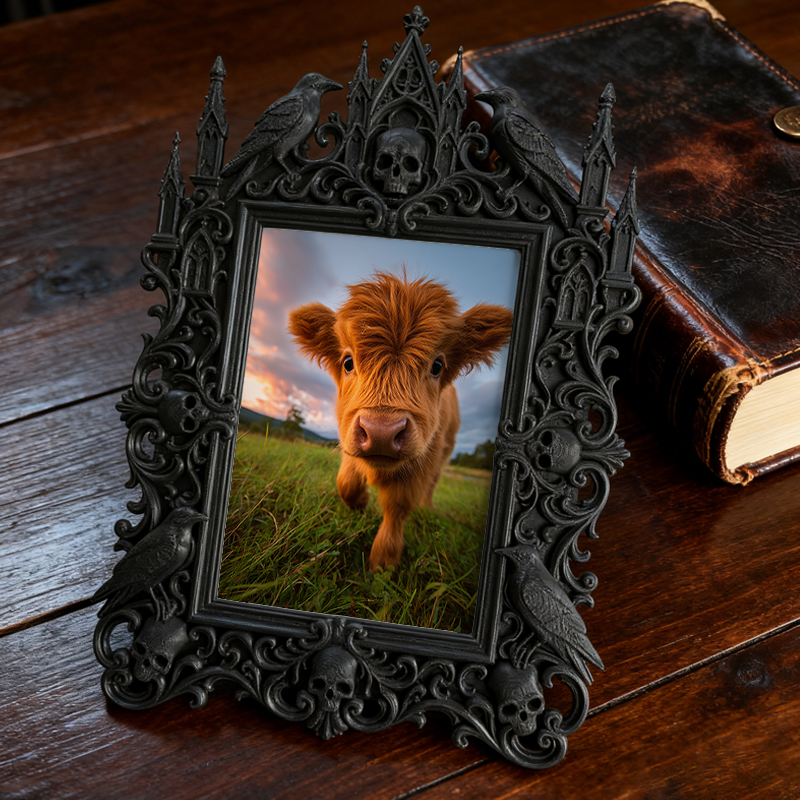 Stylish Gothic Dark-style Photo Frame | Horror Themed Cookie Shop Counter Decor, Photo Ornament, Wall-mountable & Tabletop, Food-safe Frame