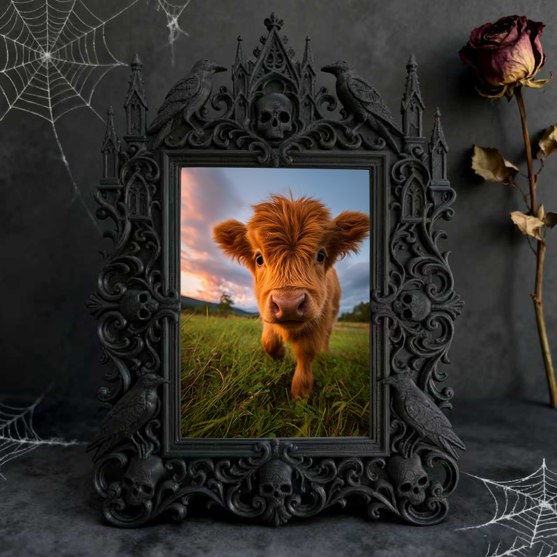 Stylish Gothic Dark-style Photo Frame | Horror Themed Cookie Shop Counter Decor, Photo Ornament, Wall-mountable & Tabletop, Food-safe Frame