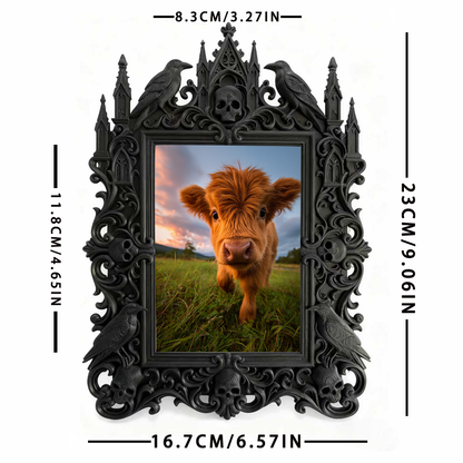 Stylish Gothic Dark-style Photo Frame | Horror Themed Cookie Shop Counter Decor, Photo Ornament, Wall-mountable & Tabletop, Food-safe Frame