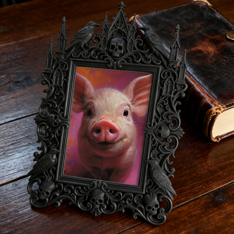 Bold Gothic Dark-style Photo Frame | Dark Academia Handmade Notebook Shop Decor, Photo Ornament, Wall-mountable & Tabletop, Study-friendly F