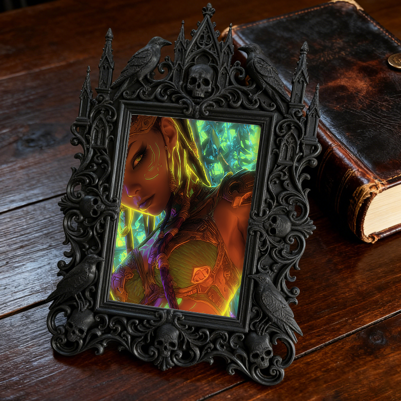 Unique Gothic Dark-style Photo Frame | Witchy Crystal Candle Holder Shop Decor, Photo Ornament, Dual-use Display, Sparkly Frame