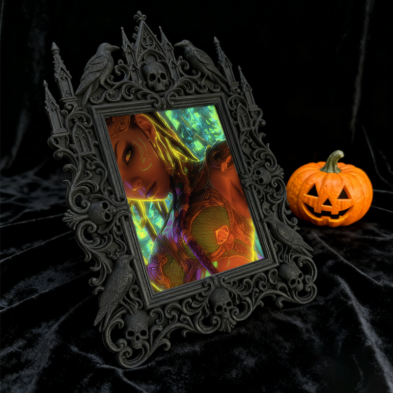 Unique Gothic Dark-style Photo Frame | Witchy Crystal Candle Holder Shop Decor, Photo Ornament, Dual-use Display, Sparkly Frame