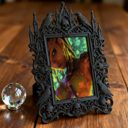 Unique Gothic Dark-style Photo Frame | Witchy Crystal Candle Holder Shop Decor, Photo Ornament, Dual-use Display, Sparkly Frame