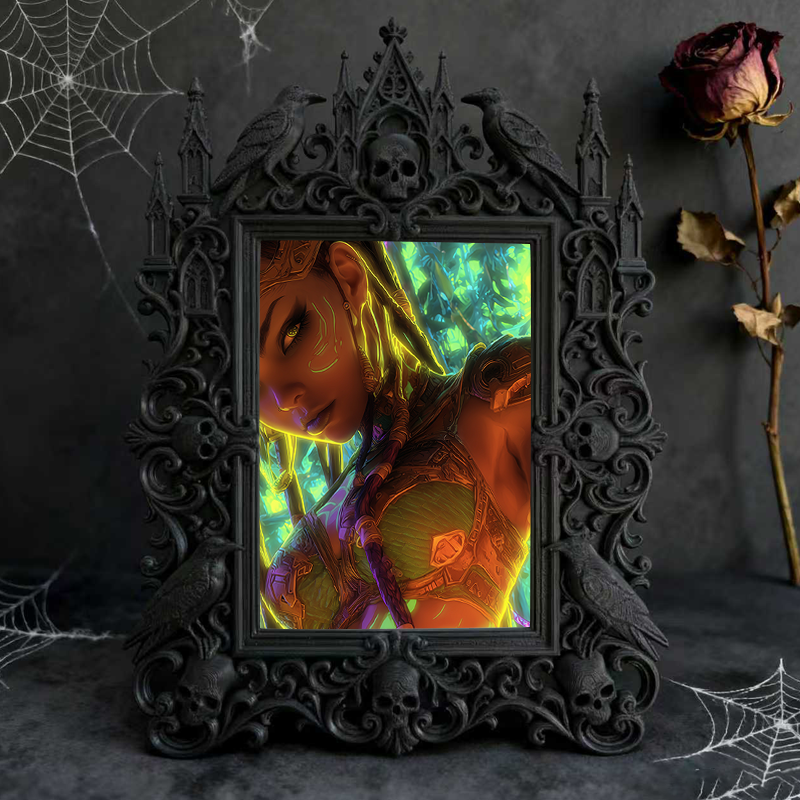 Unique Gothic Dark-style Photo Frame | Witchy Crystal Candle Holder Shop Decor, Photo Ornament, Dual-use Display, Sparkly Frame