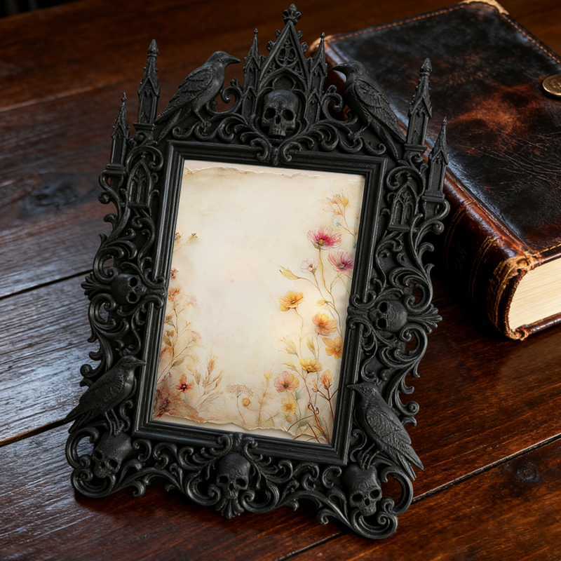 Edgy Gothic Dark-style Photo Frame | Gothic Garage Tattoo Parlor Decor, Photo Ornament, Wall-mountable & Tabletop, Industrial Frame
