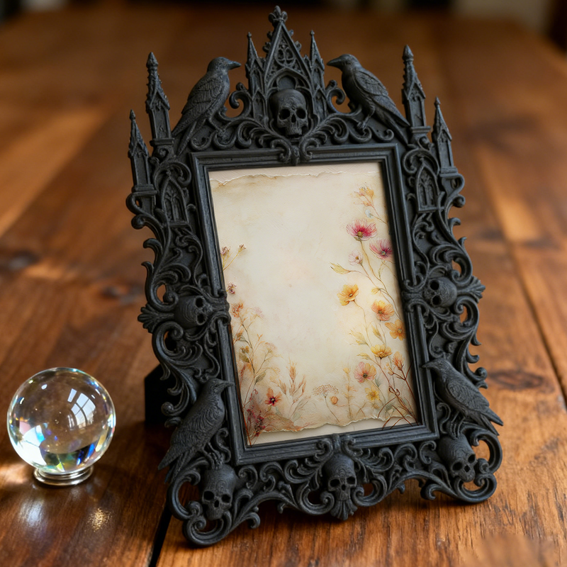 Edgy Gothic Dark-style Photo Frame | Gothic Garage Tattoo Parlor Decor, Photo Ornament, Wall-mountable & Tabletop, Industrial Frame