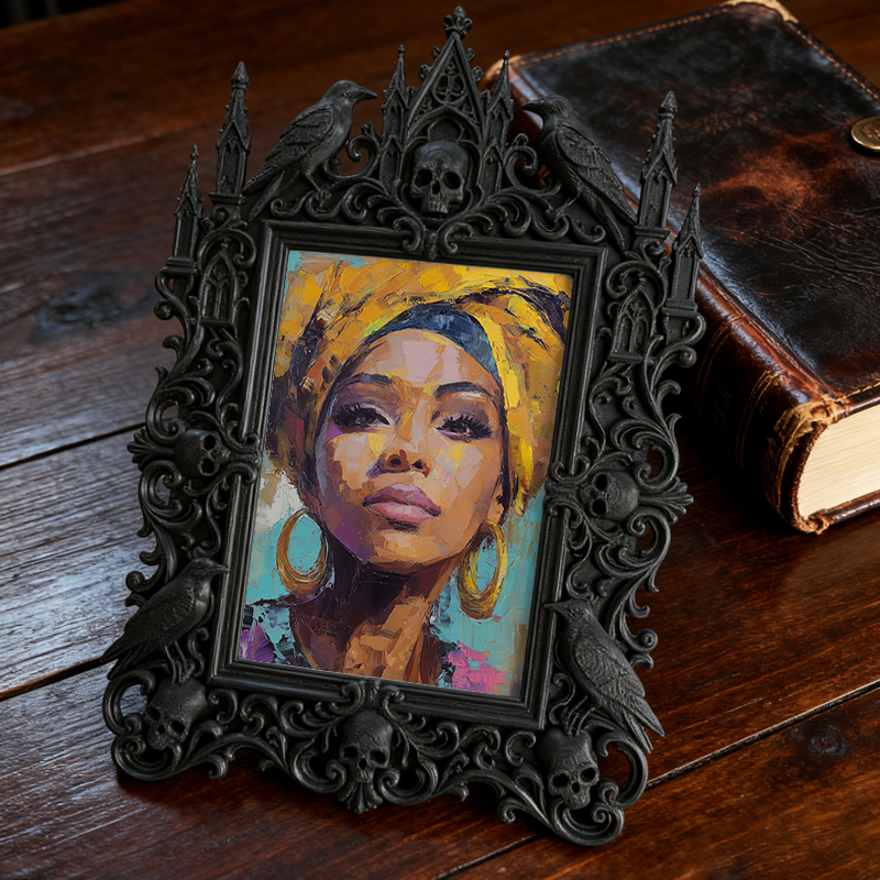 Unique Gothic Dark-style Photo Frame | Witchy Tarot Card Reading Party Table Decor, Photo Ornament, Dual-use Display, Mystic Frame