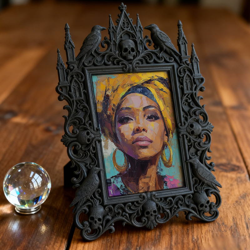 Unique Gothic Dark-style Photo Frame | Witchy Tarot Card Reading Party Table Decor, Photo Ornament, Dual-use Display, Mystic Frame