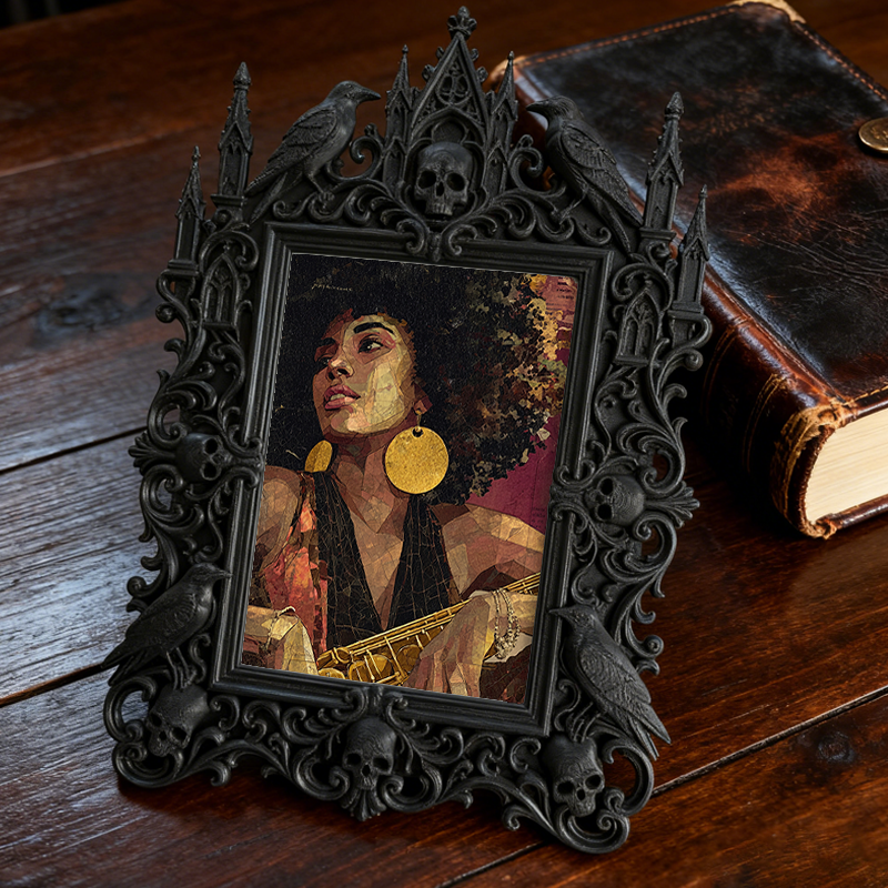 Rare Gothic Dark-style Photo Frame | Dark Fantasy RPG Miniature Painting Shop Decor, Photo Ornament, Wall-mountable & Tabletop, Detailed Fra