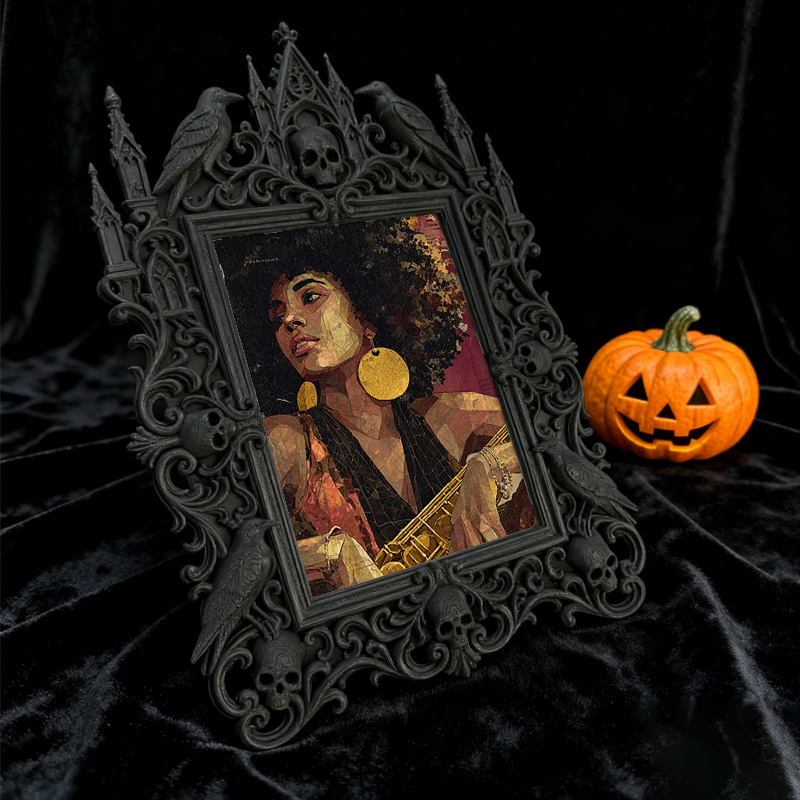 Rare Gothic Dark-style Photo Frame | Dark Fantasy RPG Miniature Painting Shop Decor, Photo Ornament, Wall-mountable & Tabletop, Detailed Fra