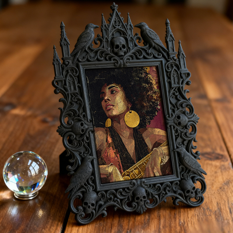 Rare Gothic Dark-style Photo Frame | Dark Fantasy RPG Miniature Painting Shop Decor, Photo Ornament, Wall-mountable & Tabletop, Detailed Fra