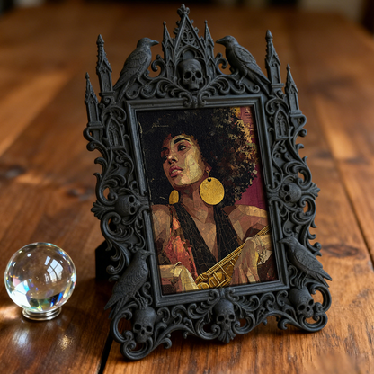 Rare Gothic Dark-style Photo Frame | Dark Fantasy RPG Miniature Painting Shop Decor, Photo Ornament, Wall-mountable & Tabletop, Detailed Fra