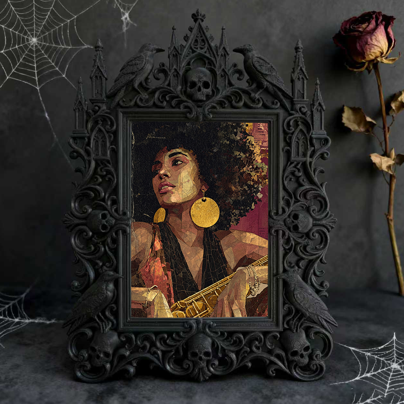 Rare Gothic Dark-style Photo Frame | Dark Fantasy RPG Miniature Painting Shop Decor, Photo Ornament, Wall-mountable & Tabletop, Detailed Fra