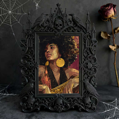 Rare Gothic Dark-style Photo Frame | Dark Fantasy RPG Miniature Painting Shop Decor, Photo Ornament, Wall-mountable & Tabletop, Detailed Fra