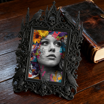 Distinctive Gothic Dark-style Photo Frame | Witchy Divination Tent Decor, Photo Ornament, Wall-mountable & Tabletop, Plastic Frame