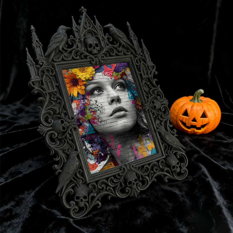 Distinctive Gothic Dark-style Photo Frame | Witchy Divination Tent Decor, Photo Ornament, Wall-mountable & Tabletop, Plastic Frame