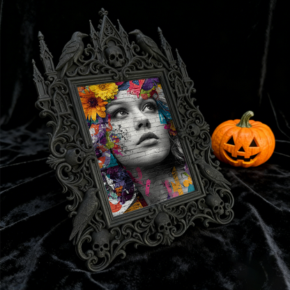Distinctive Gothic Dark-style Photo Frame | Witchy Divination Tent Decor, Photo Ornament, Wall-mountable & Tabletop, Plastic Frame