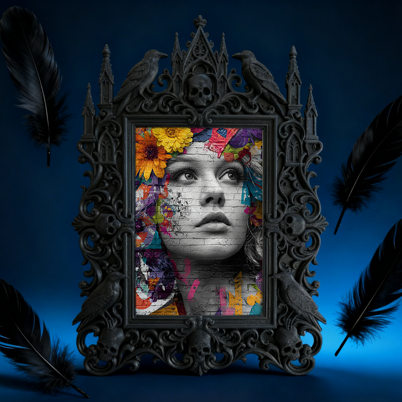 Distinctive Gothic Dark-style Photo Frame | Witchy Divination Tent Decor, Photo Ornament, Wall-mountable & Tabletop, Plastic Frame