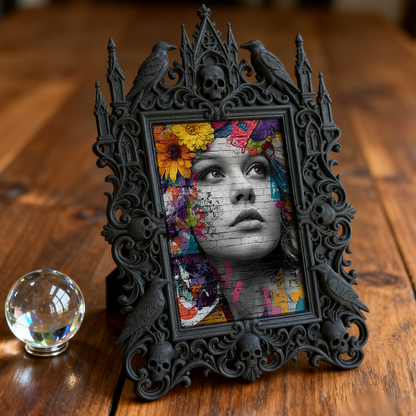 Distinctive Gothic Dark-style Photo Frame | Witchy Divination Tent Decor, Photo Ornament, Wall-mountable & Tabletop, Plastic Frame
